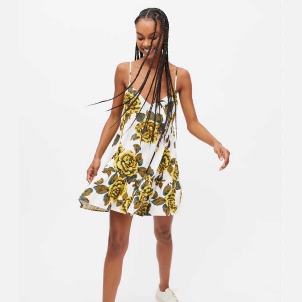 UO Tangerine Mini Frock Dress in Green Cream
